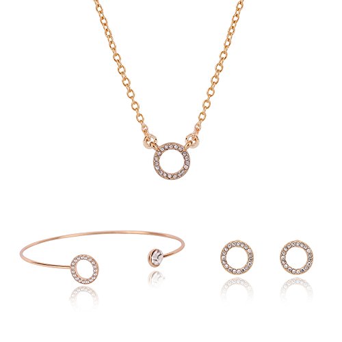 MANDI HOME Simple Circle Alloy Jewelry Sets Crystal Necklace Earrings Bracelet Sets