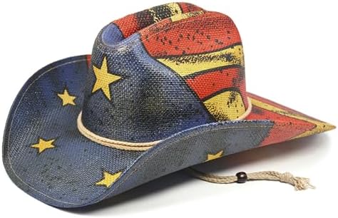 Patriotic American Flag Cowboy Hat Straw Shapable Brim Western Hat ANGELA & WILLIAM USA American Flag Straw Cowboy Hat w  main image 4