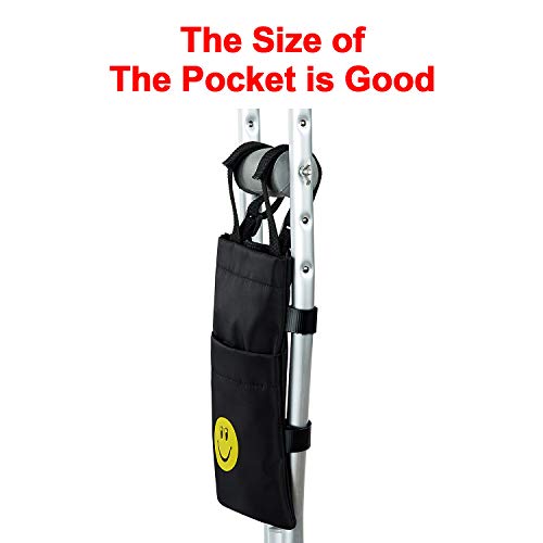 iGuerburn Crutch Bag/Pouch with Smiley Face Dual Pockets - Universal Waterproof Crutches Accessories/Supplies for Adult or Youth Crutches 9.25" x 6.3" Black - Thumbnail 2