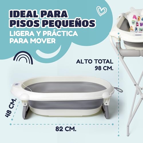 Baby Bath with Feet – Includes Digital Thermometer + Ergonomic Cushion + Bath Jug – Foldable Baby Bath – Non-Slip Feet – Banheira Baby with Stand – See Mounting Video Included