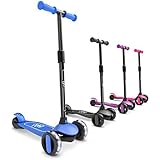 6KU 3 Wheels Kick Scooter for Kids and Toddlers Girls & Boys, Adjustable Height, Learn to Steer with Extra-Wide PU LED Flashing Wheels for Children from 2 to 5 Year-Old. (Blue)