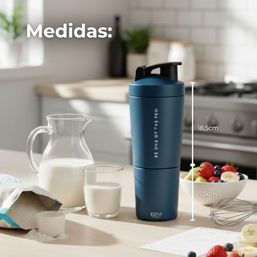 Coqueteleira Aço Inox 600ml com Compartimento Inferior ELLYM NUTRITION Misturador Ideal Shakes (Azul)