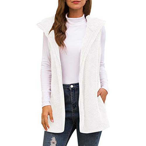 Hemlock Women Vest Coat Sleeveless Hoodies Cardigan Sweater Warm Waistcoat Sherpa Jacket Coat Outerwear Tops Pullovers (L, White 2)