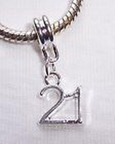 Beads Hut - Number 21 Twenty First Birthday Age Dangle Bead fits European Charm Bracelets