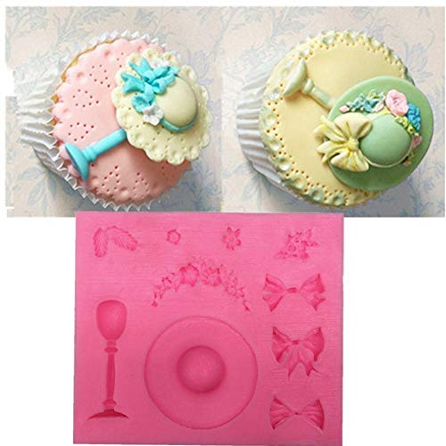 Creative Straw Hat Bow Shape Silicone Mold for Cake Chocolate Fondant Baking Biscuit Cookies Soap DIY Ice Cube Tray Decorating Tools (Pack of 2)