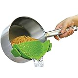 Klemoo Clip-on Silicone Strainer, Green - Dishwasher Safe Colander and Drainer, Flexible Fit all Size Pots, Pans, Bowls - Strain for Pasta, Noodles, Vegetables, Potatoes