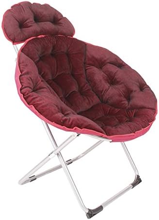 Folding chair / moon chair / lazy chair / lunch break deck chair / backrest / sun chair / round folding chair / casual home computer chair /Three colors available ( Color : Reddish brown )