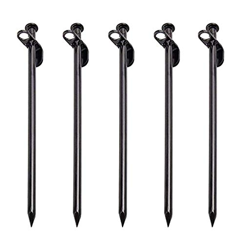Steel Tent Fixed Pile,Sunsee Tent Stakes, Heavy Duty Steel Tent Stakes Solid Stakes Footprint Camping Stakes for Outdoor Trip Hiking Gardening 5PC