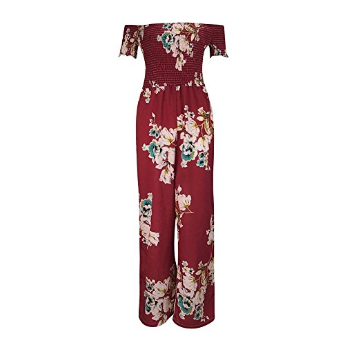 Corriee Rompers for Teen Girls Cute Cold Shoulder Strapless Floral Print High Waist Jumpsuits Summer Long Playsuits Red - Thumbnail 2