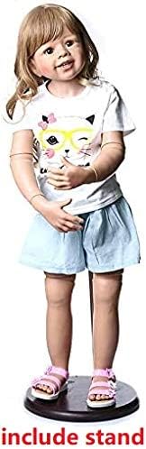 RXDOLL Reborn Toddler Girl 39 inch Huge Size Baby Dolls Full Body Hard Vinyl with Long Blonde Hair She Can Stand Herself for 3 Aged Girl Clothing Models Show (Doll+Outfit+Stand)