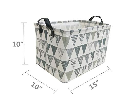 TIBAOLOVER Square Natural Linen & Cotton Fabric Storage Bin Handles organizing Kids Toy/Playroom Organization/Toy Bin/Closet/Shelf Baskets/Baby Hamper (Triangle Pattern-Grey)