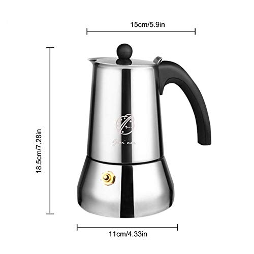 Foliner Espressokanne, Edelstahl Mokkakanne, Für Alle Elektroherde, Edelstahl 304, Espressokocher Für Induktion 4-6… – Bild 3