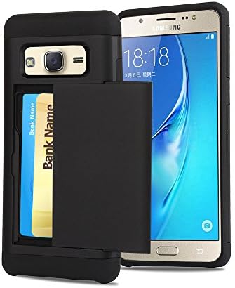 Galaxy J5 Case, CaseTop [Easy 2 Card Access] Sliding Back Door Card Holder Wallet Case - Hybrid TPU PC Cover - For Samsung Galaxy J5 (2016) / J510, Black