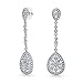 Deco Style Bridal Teardrop Cubic Zirconia Filigree Statement Prom Chandelier Earrings Women Silver Plated Brass