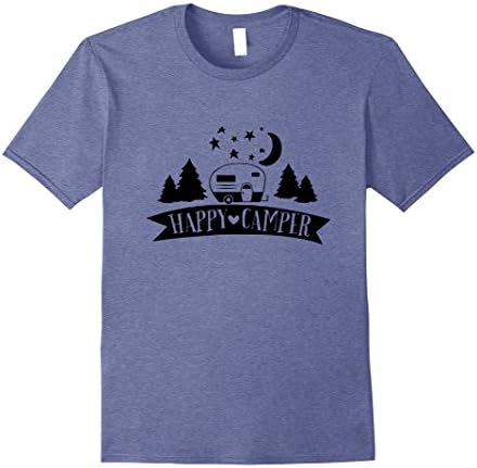 Mens Happy Camper Camping Scene Fun Camping Tshirt Medium Heather Blue