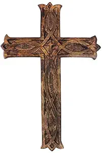 S.B.ARTS Christian Wooden Wall Cross Handmade Antique Plaque Hanging Wall Crucifix with Hand Carvings Hanging Cross for Wall Decor, Church Hanging Ornament, Living Room Home Decor 12 Inches