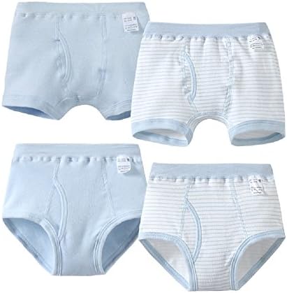 Boys Boxer Briefs Set 4 Pack Cotton Knit Underwear, More Colors Available (5-6T, Blue set)
