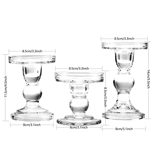 GMWD 3 Pcs Glass Candle Holder Set Clear, Transparent Candlesticks Holders Pillar Taper Candles Tealight Stand for Wedding Centerpieces Home Decorations Dining Table
