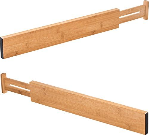 Royal Casa 100% Natural Bamboo Adjustable Kitchen Drawer Dividers - Set of 2