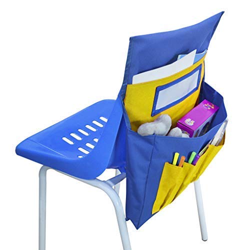 School Classroom Chair Pocket Organizer with Name Tag Slot Chair Back Buddy Pocket Chart Washable Canvas Seat Storage Pocket for Home School Daycare