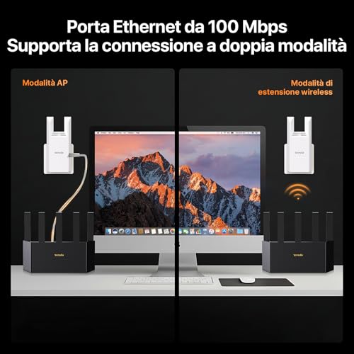 Ripetitore WiFi Extender e Access Point, Velocità Single Band 300Mbps, Porta Ethernet, Copertura fino a 120 m², Compatibile con i principali modem router Wi-Fi, Bianco(R10)