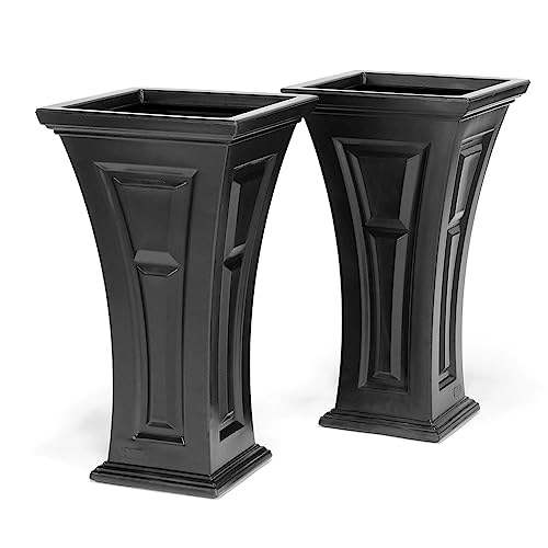 FCMP Outdoor Heritage Selbstbewässernder Pflanzkübel (2er-Pack) – Set mit 2 großen Pflanzgefäßen für Veranda, Terrasse, Outdoor/Indoor (HP3000-BLK-2),