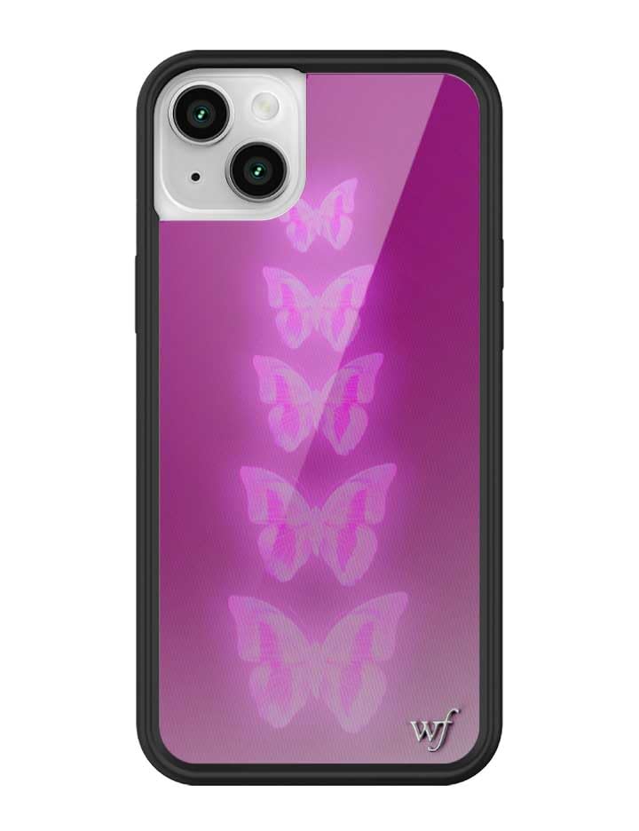 Wildflower Cases - Compatible with Apple iPhone 13/14 | Protective Black Bumper, 4ft Drop Test Certified, Women Owned Small Business | Neon Butterfly - Magenta Purple White Dainty Cute Trendy Image