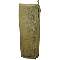 Mogul Interior Womens Wrap Around Skirt Ethnic Printed Summer Beach Wear Long Skirts Cover up XL (Green)
