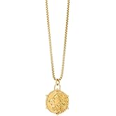 OIDIMS Vintage Lion Pendant Necklace for Men Women Gold-Tone Plated Stainless Steel Box Chain Punk Style Animal King Personalized Hip Hop Rock Charm Adjustable Link Fashion Gothic Jewelry for Friend