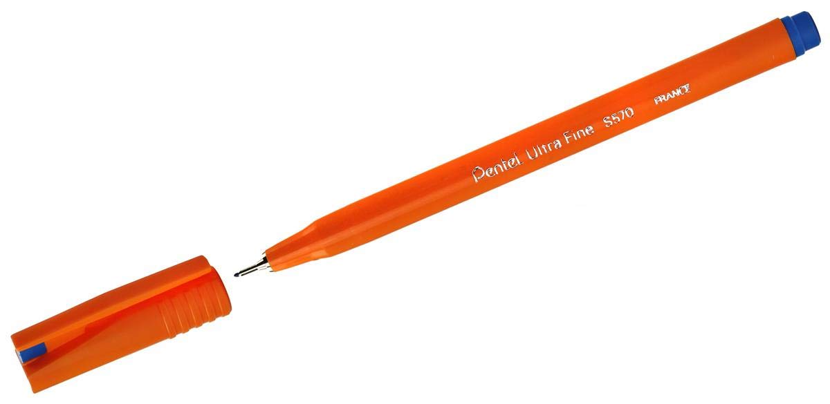 Pentel S570 Ultra Fine Pen Plastic 0.6mm Tip 0.3mm Line Blue Ref S570-C [Pack of 12]