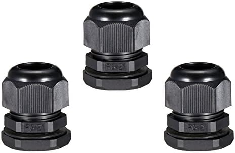 uxcell PG21 Cable Gland Waterproof Plastic Joint Adjustable Locknut Black for 13mm-18mm Dia Cable Wire 3Pcs