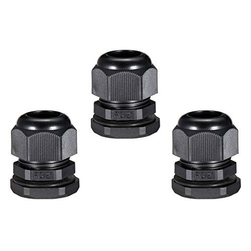 uxcell PG21 Cable Gland Waterproof Plastic Joint Adjustable Locknut Black for 13mm-18mm Dia Cable Wire 3Pcs