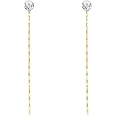 14k Gold Created Moissanite Heart Stud Drop Earrings for Women, 14kt Gold Dangling Chain Love Jewelry Gifts for Her