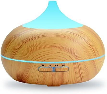 500ml Aroma Essential Oil Diffuser with 2 Water Tanks, DAVIKERY Ultrasonic Cool Mist Humidifier - 7 Color Light Changing for Yoga Spa Home Office Room - Wood Grain