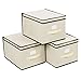 SONGMICS Large Storage Bins Cube Box with lids and Dual Non-woven Handles for Home Closet Bedroom Drawers Organizers Set of 3, Beige URLB40M