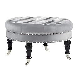 24KF Large Upholstered Tufted Button Velvet Round