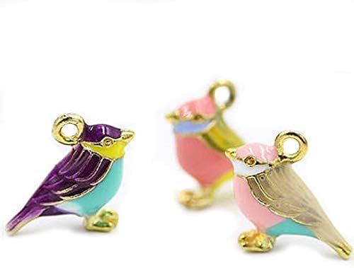 SANQIU 18PCS Mixed Color Enamel Bird Charm for Jewelry Making and Crafting
