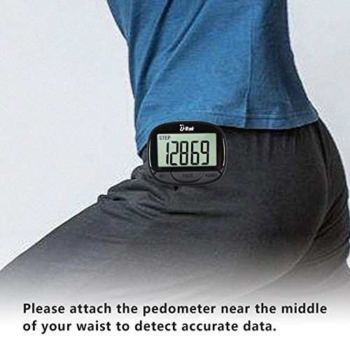 U-Trak Simple Pedometer with Clip Step Counter Tracking Accurate Steps/Walking Distance in Miles/KM/Calories Large LCD Display Portable Fitness Tracker for Walking Running Outdoor Sports Black - Thumbnail 6
