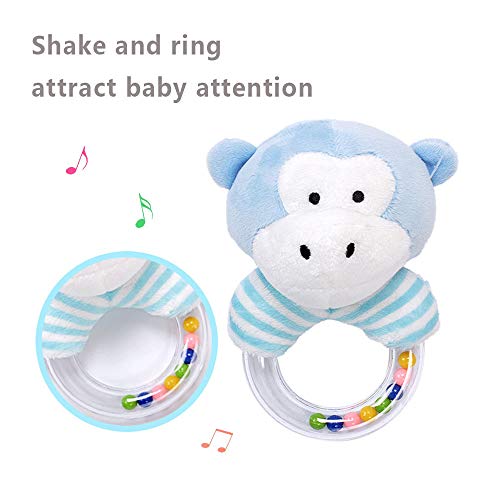 GRACEON Baby Soft Plush Stuffed Animal Rattles - Baby Toys for 3, 6, 9, 12 Months Newborn Gift，Infant Developmental Hand Grip Baby Toys, (4 Pack) - Thumbnail 2