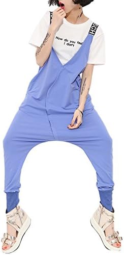 Women's New Classic Drop-Crotch Harem Jumpsuits Overalls Capri Pockets Black/Blue