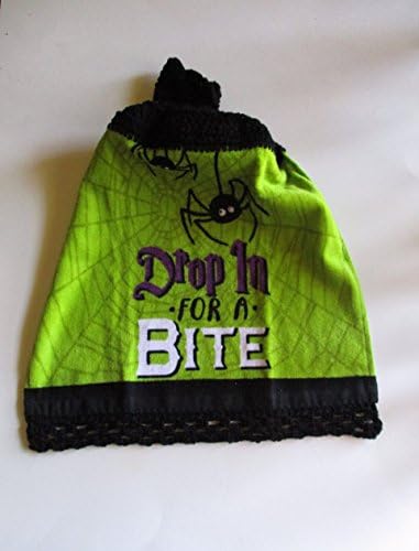 Black Spider Halloween Crochet Top Hanging Towel, Scary