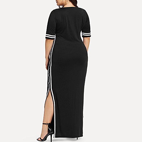 Plus Size Maxi Dresses for Women 3X,Women Fashion Long Sport Dress Casual Slim Stripe Split Dress,Black,5XL - Thumbnail 3
