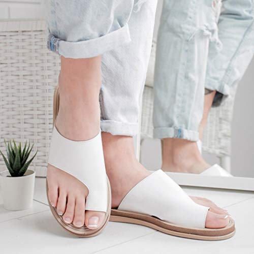 2019 New Women Comfy Platform Toe Ring Wedge Sandals Shoes Summer Beach Travel Shoes Comfortable Flip Flop Shoes White - Thumbnail 4