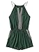 Romwe Women's Casual Embroidered Tape Detail Cami Romper Jumpsuit with Pockets Green M