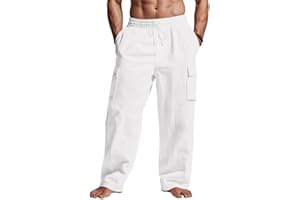 TRFIC Mens Casual Cargo Pants Summer Vacation Lightweight Drawstring Pants Elastic Waist Beach Yoga Trousers with Pockets