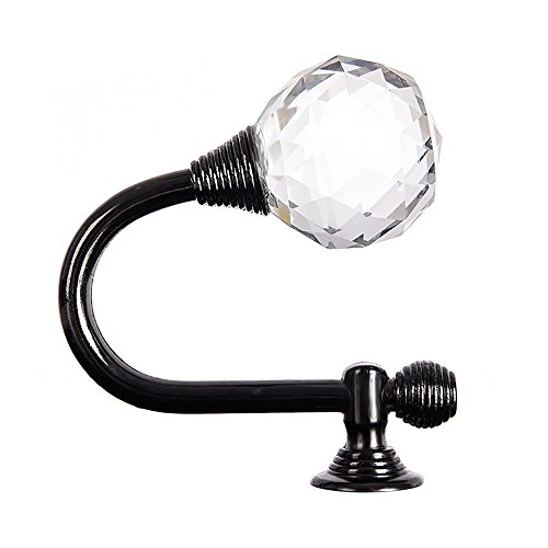 Ya Jin 2X Clear Glass Crystal Curtain Holdbacks Wall Mounted Tieback Door Hook Tassel Holder Home Decoration, Black - Thumbnail 2