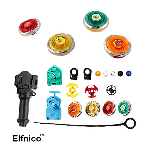Elfnico Battling Tops Metal Fusion Starter Set with 4D Launcher Grip Burst Battle Set