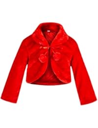 SK Studio Girls Princess Faux Fur Flower Bolero Shrug Party Wedding Dress Up Red