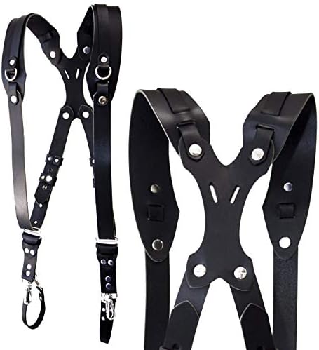Clydesdale Pro-Dual Handmade Leather Camera Harness, Sling & Strap RL Handcrafts. DLSR, Mirrorless, Point & Shoot Made in The USA (Black, Large)