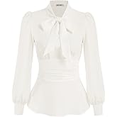 GRACE KARIN Women's 2025 Long Sleeve Peplum Dressy Shirt Office Bow Tie Work Blouses Tops Smocked Waist